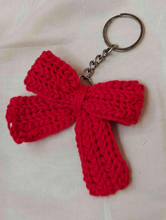 Red Bow Keychain CrochetByte